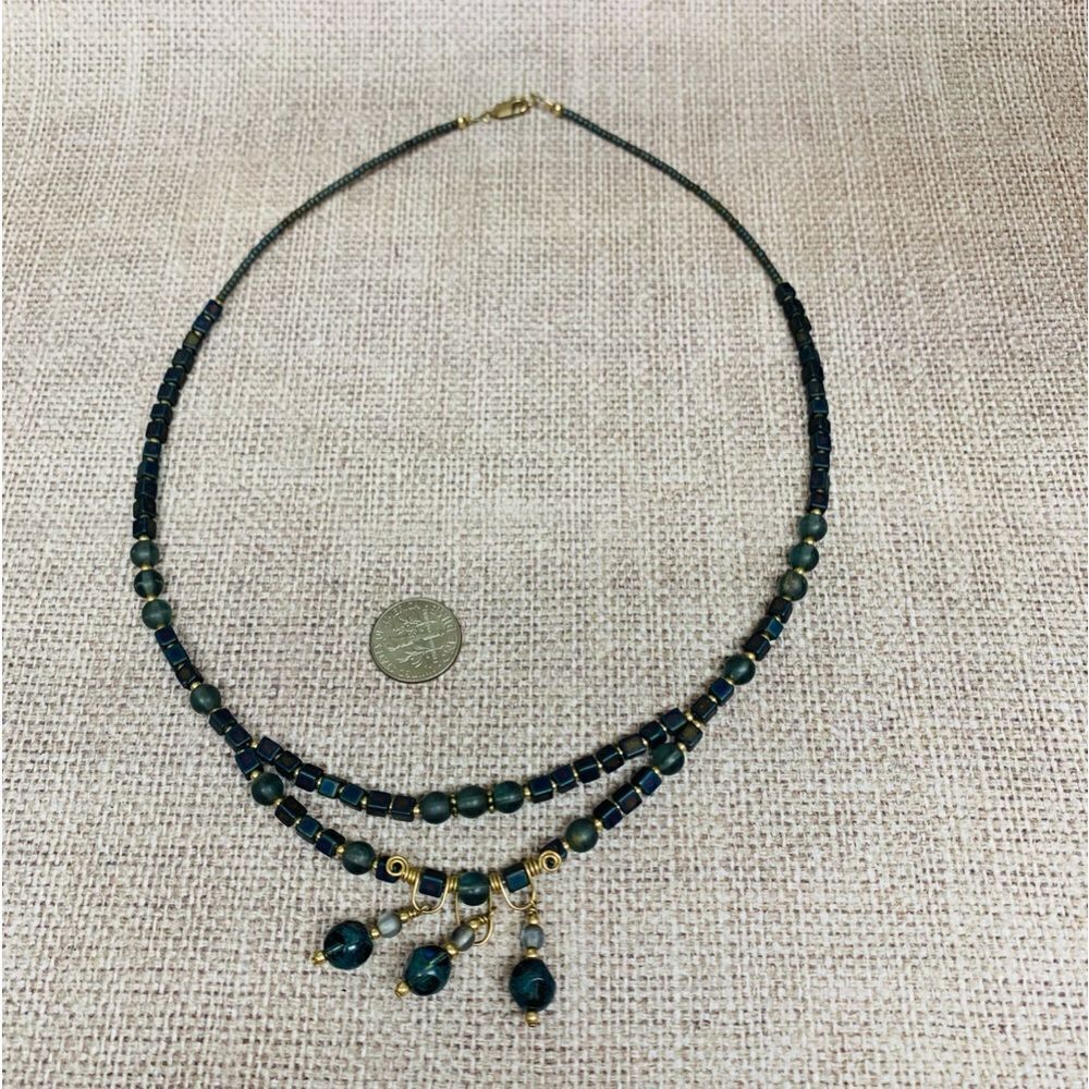 VTG Gold Rainbow Hematite Glass Bead Necklace